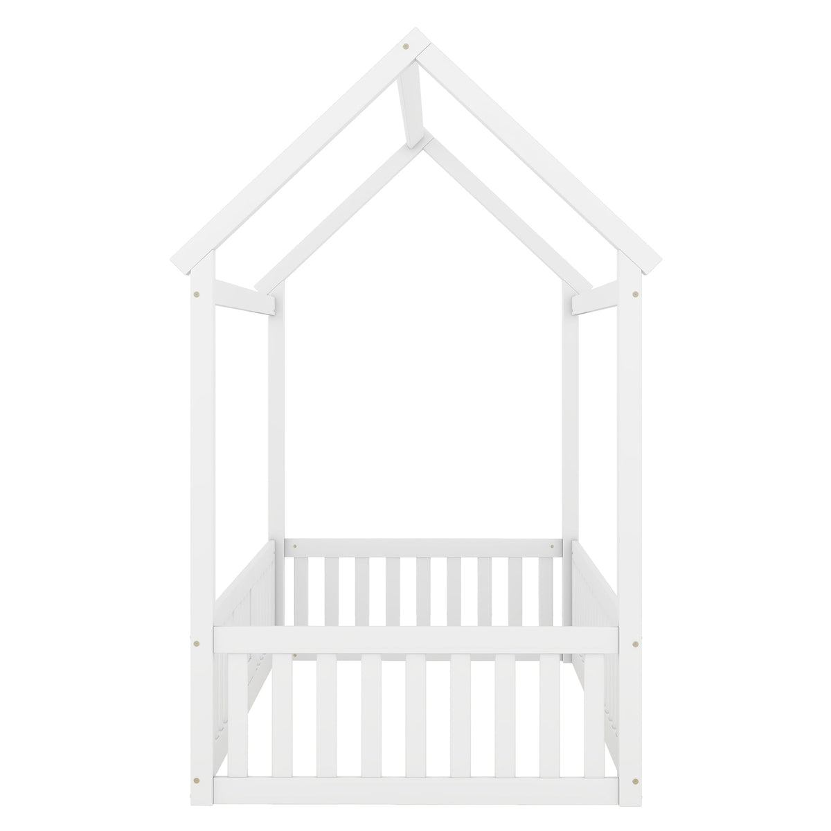 Twin Wood House Bed for Kids with Guard Rails and Door