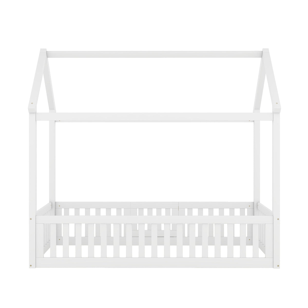 Twin Wood House Bed for Kids with Guard Rails and Door