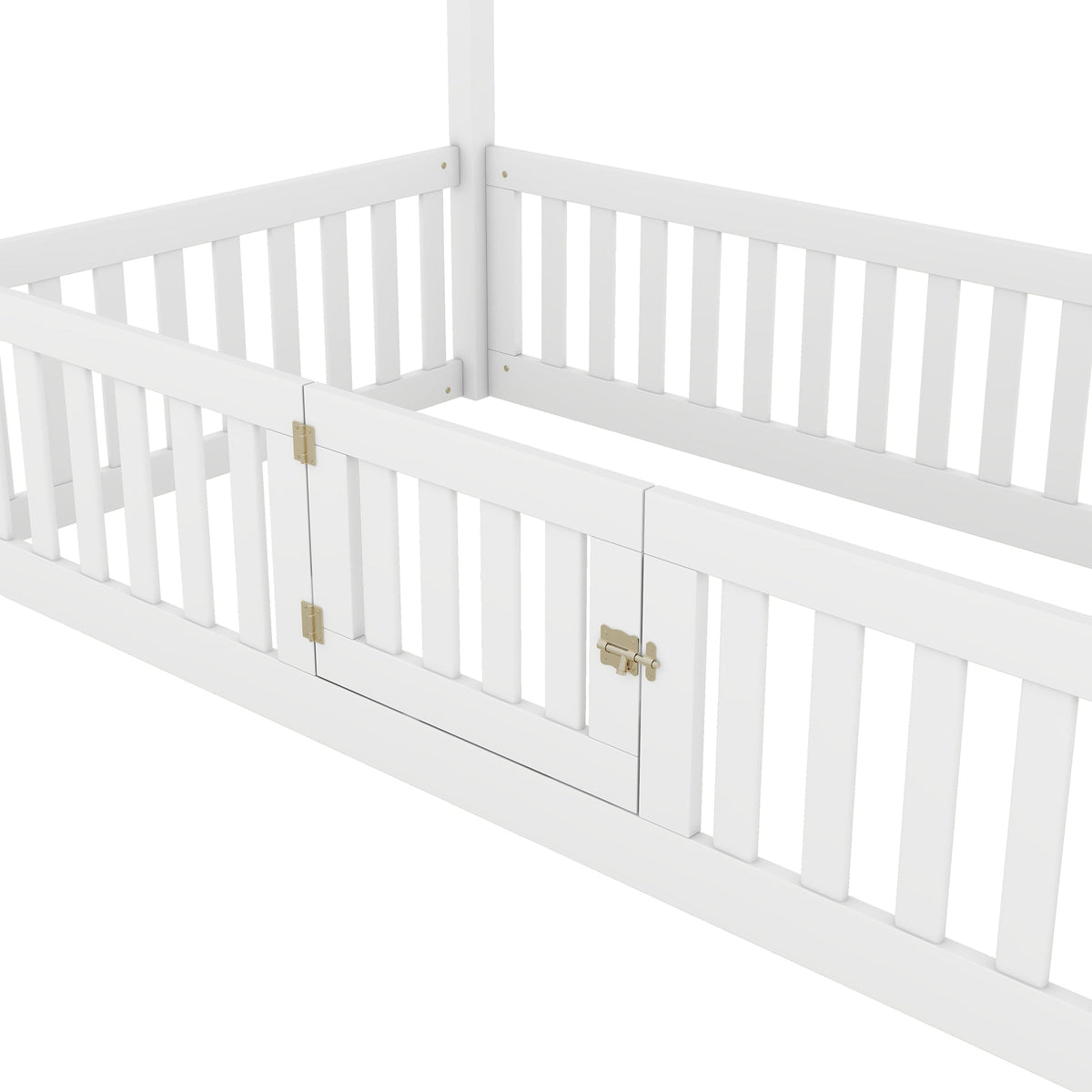 Twin Wood House Bed for Kids with Guard Rails and Door