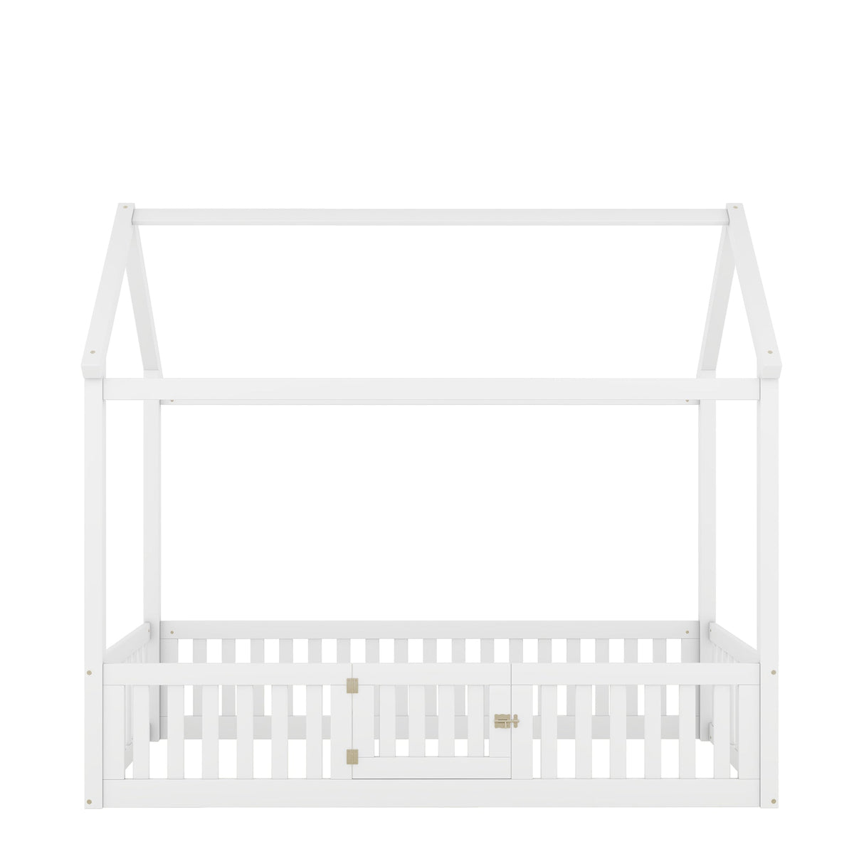 Twin Wood House Bed for Kids with Guard Rails and Door