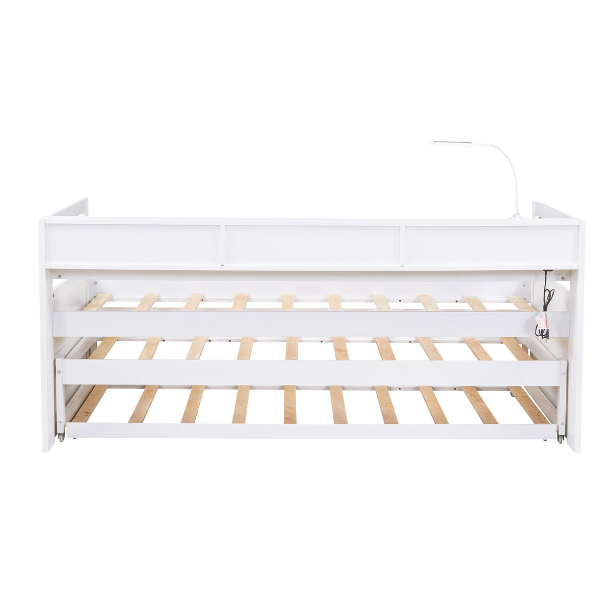 Twin XL Wood Daybed with 2 Trundles and Storage Shelf