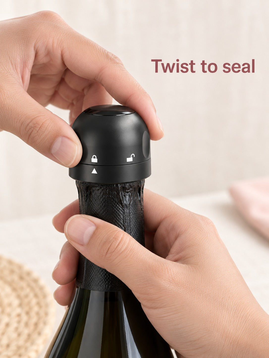 Twist-Lock Champagne Stopper That Keeps Wine Fresh