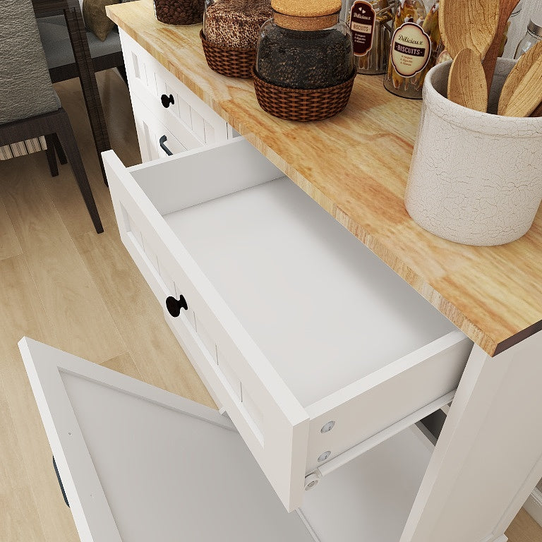 Tilt-Out Kitchen Trash Cabinet with Drawers, White
