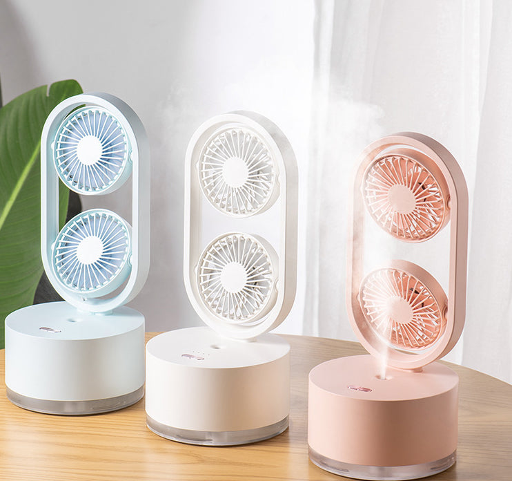 Dual-Fan Desk Fan with Mist Humidifier for Dorm Rooms