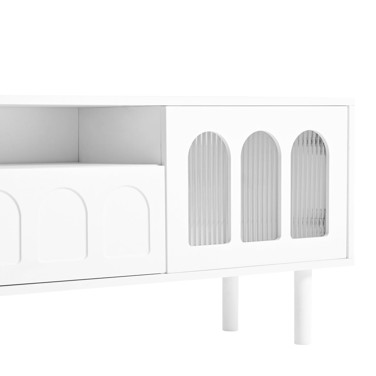 Cream TV Stand and Coffee Table Set with Cable Holes