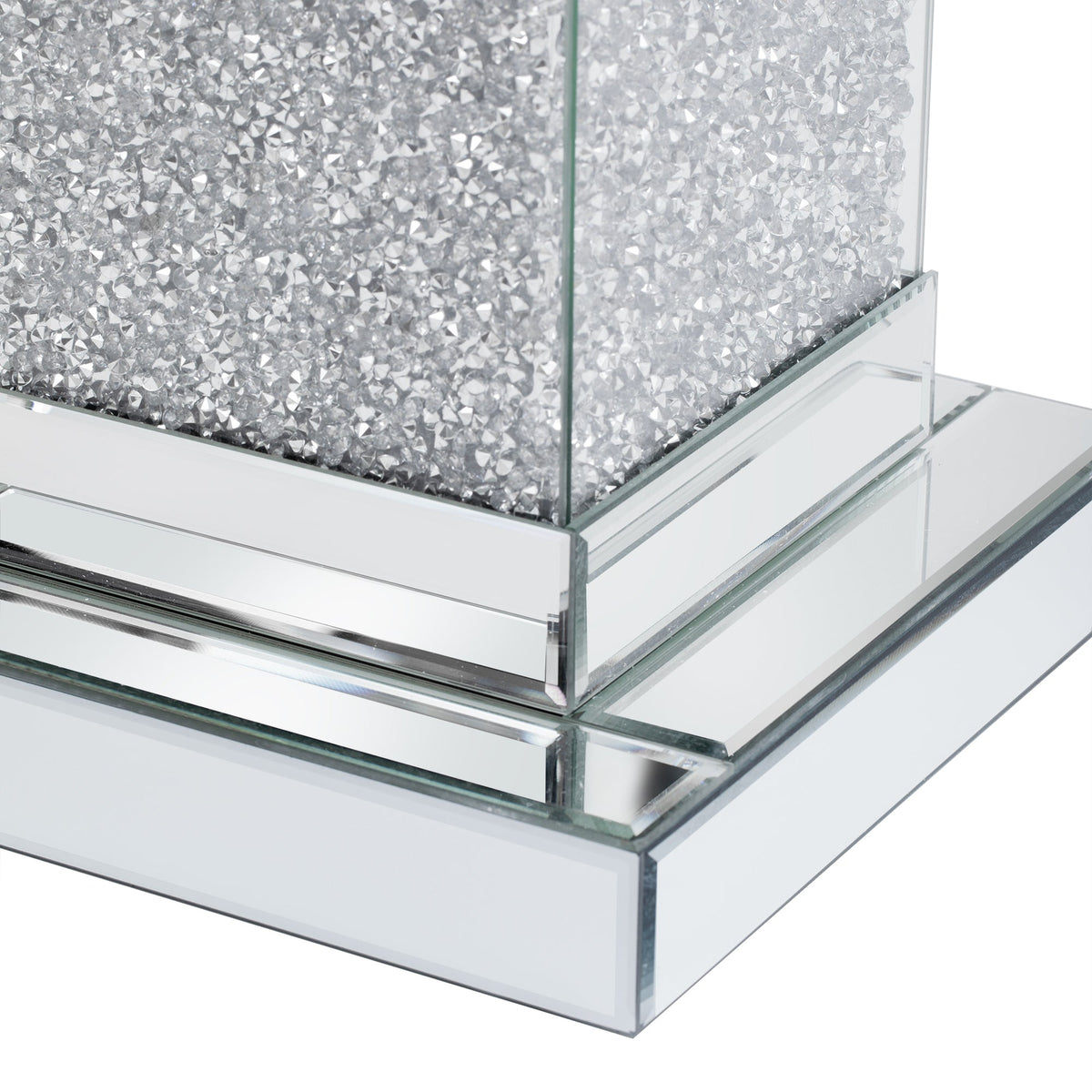 Silver Mirrored Crystal Side Table with LED Lights