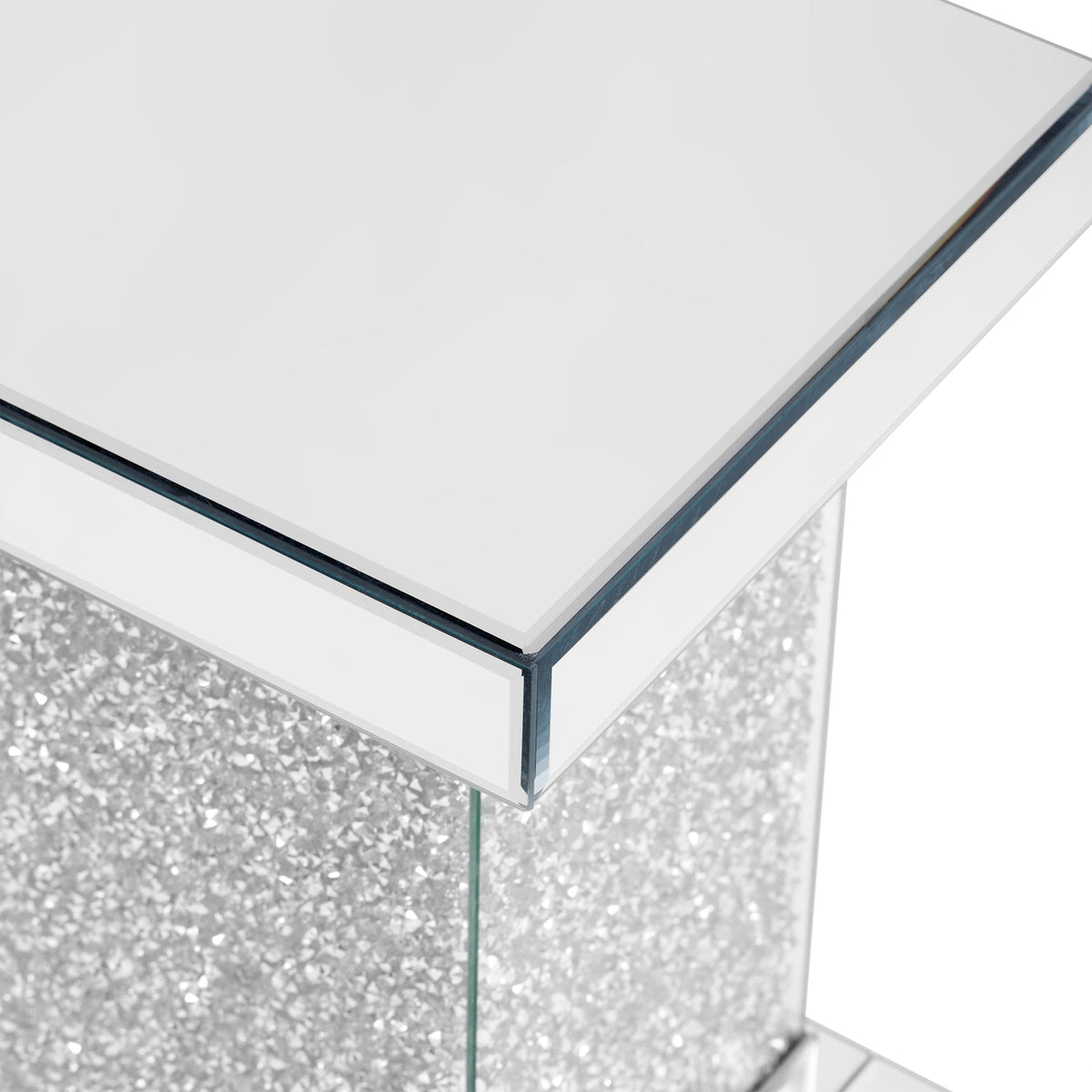Silver Mirrored Crystal Side Table with LED Lights