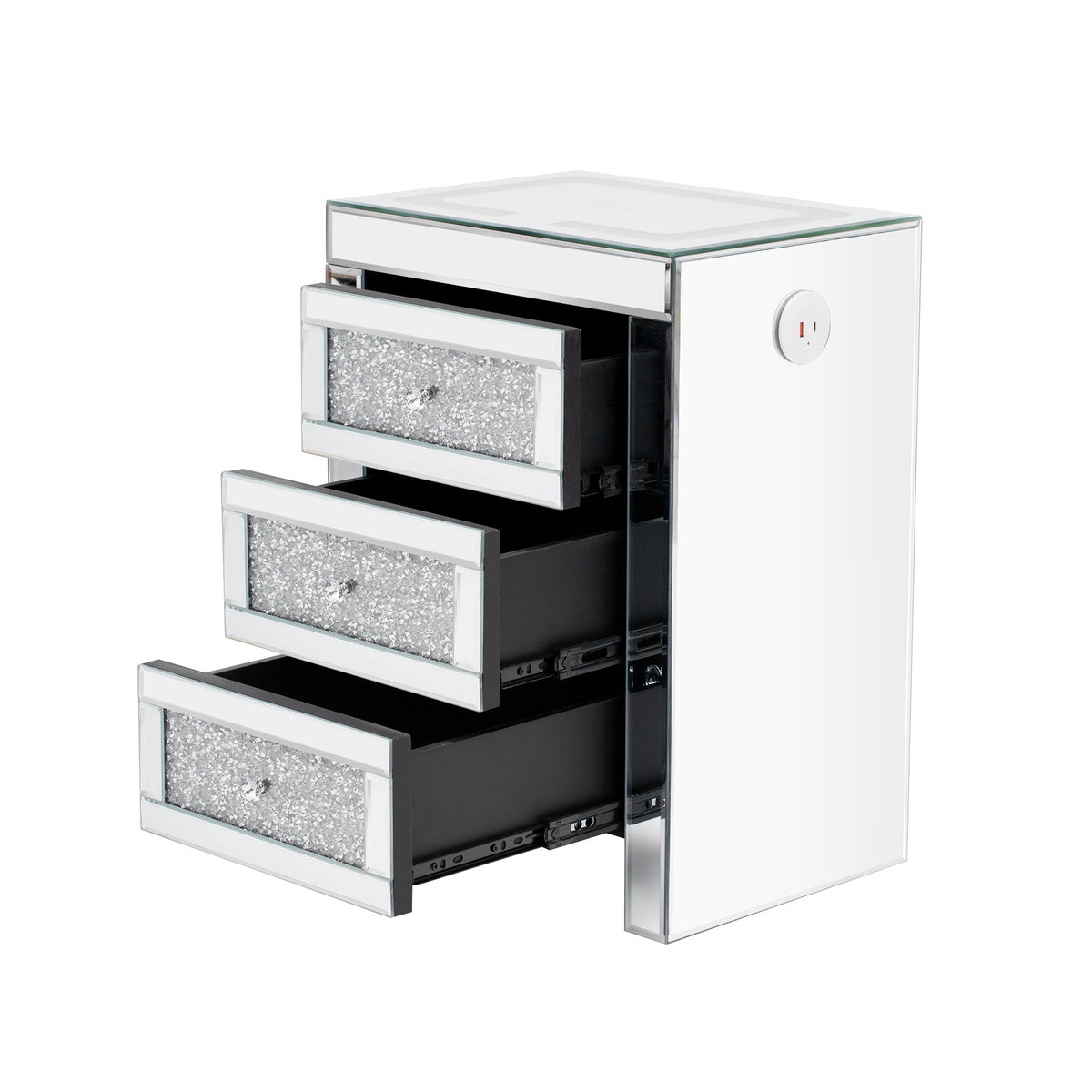Mirrored Nightstand with Wireless Charging & LED Light
