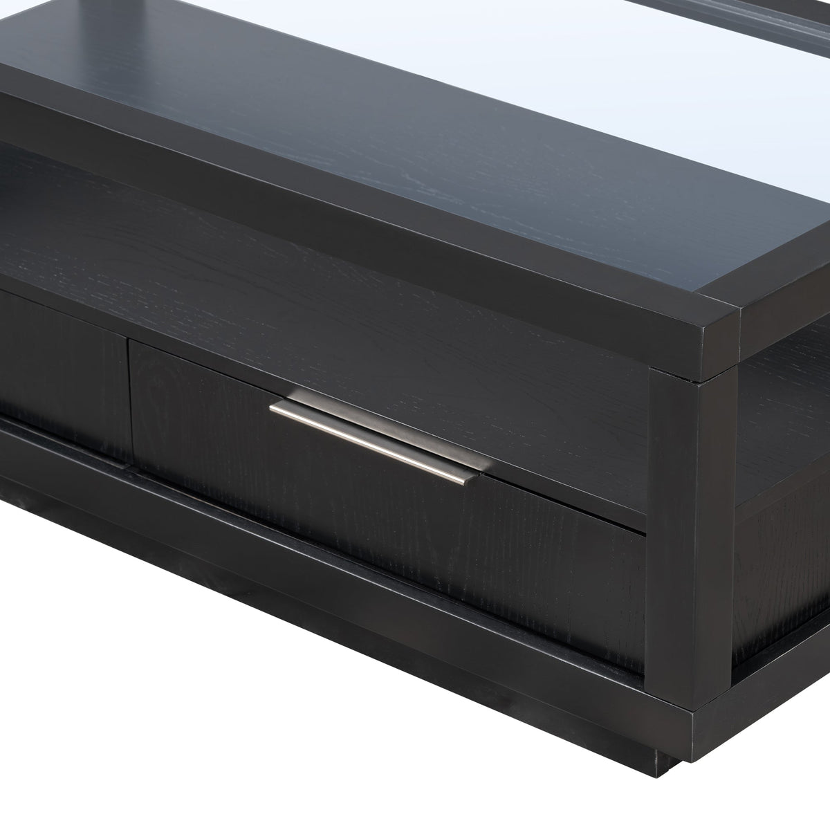 Modern Coffee Table with Drawers and Glass Top