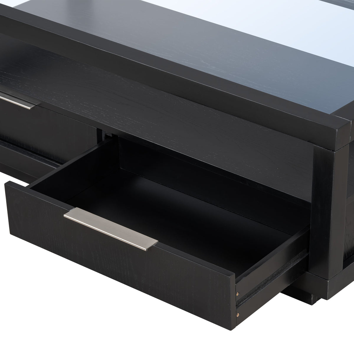 Modern Coffee Table with Drawers and Glass Top
