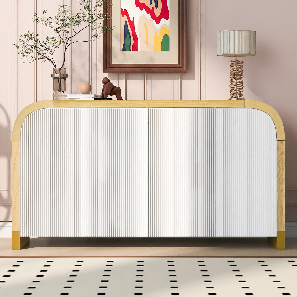 Curved Fluted Door Sideboard Buffet With Adjustable Shelves
