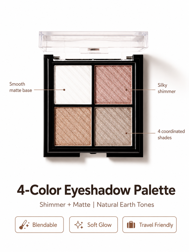 UBUB 4-Color Shimmer & Matte Eyeshadow Palette | Neutral