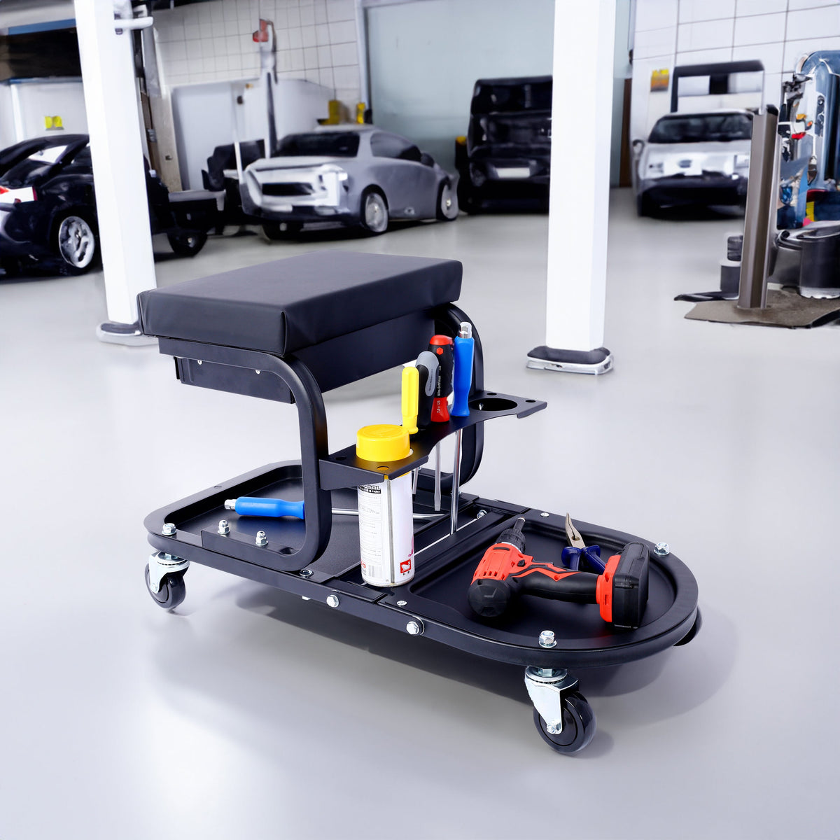 Rolling Creeper Seat with Tool Trays for Garage Work