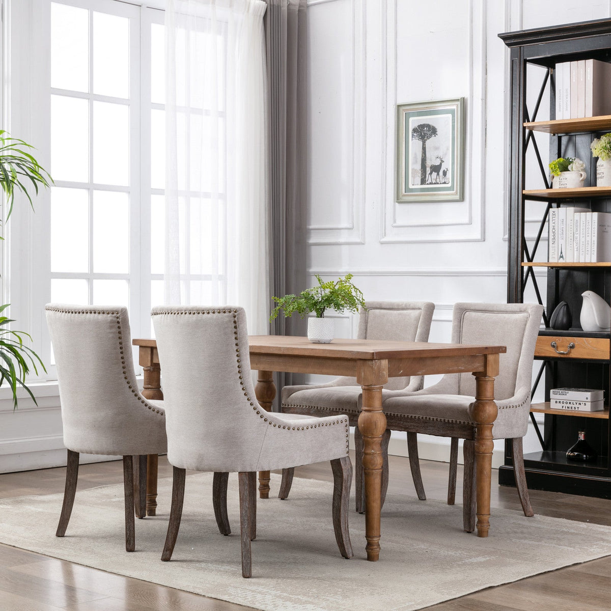 Upholstered Dining Chairs Set of 2 with Bronze Nail Head