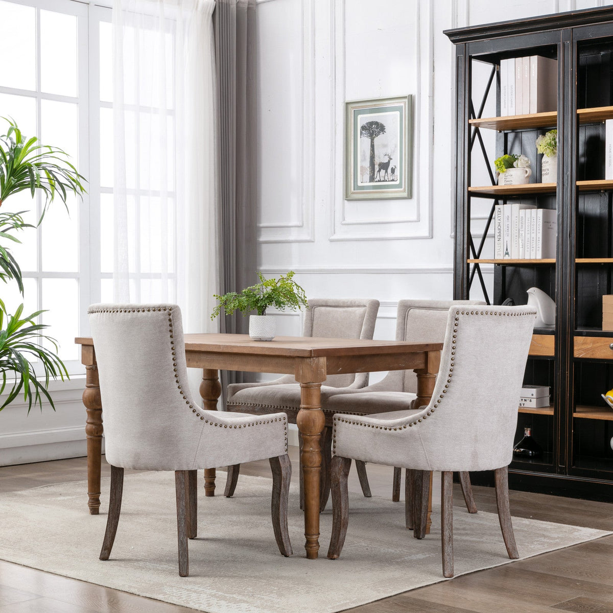 Upholstered Dining Chairs Set of 2 with Bronze Nail Head