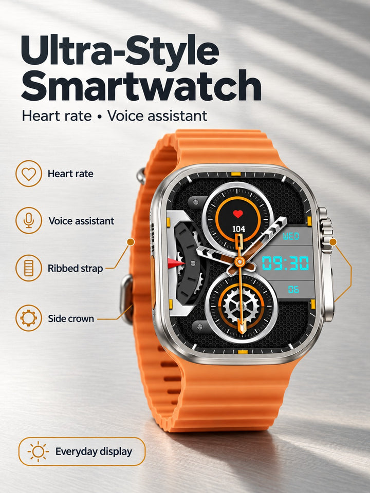 Ultra-Style Smartwatch with Heart Rate & Voice Assistant