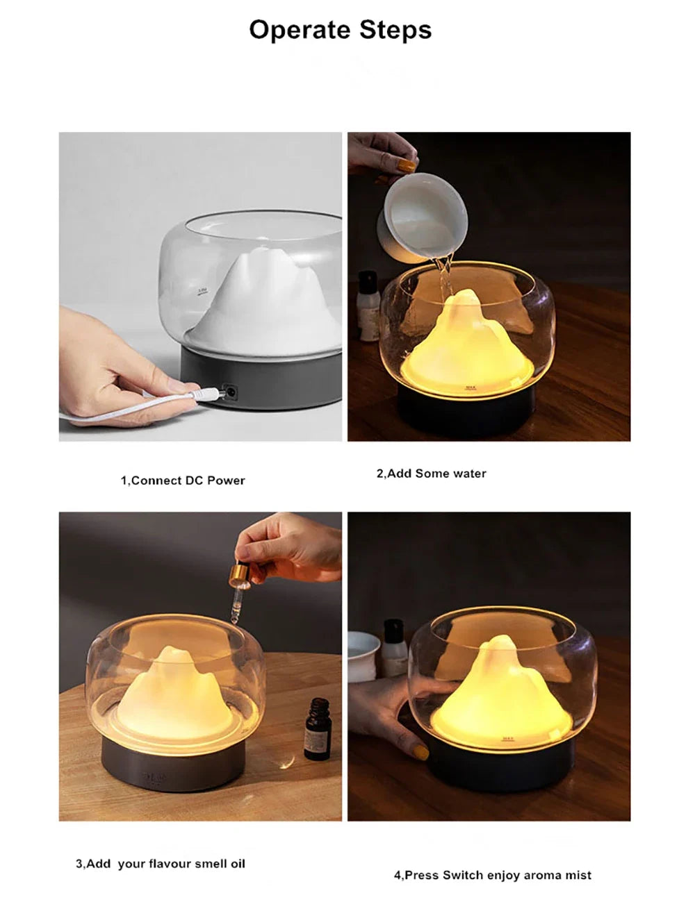 Ultrasonic Aroma Diffuser Humidifier with Mountain LED Glow