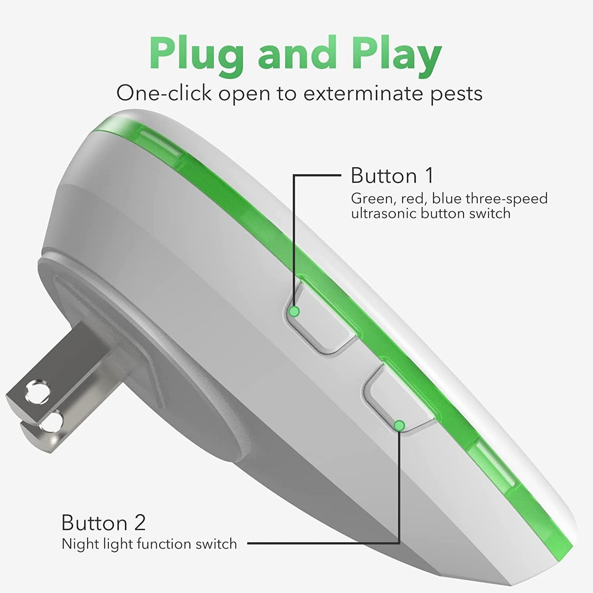 Indoor Ultrasonic Plug-In Pest Repeller & Night Light
