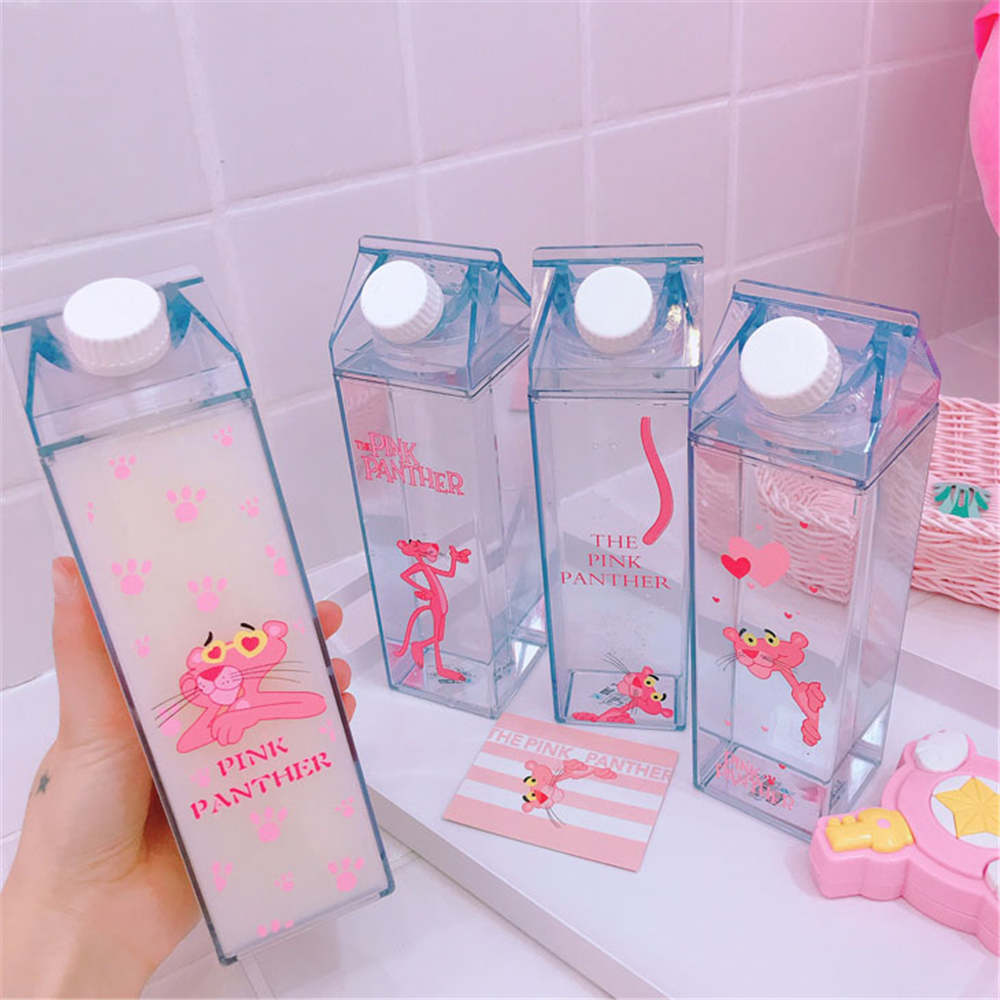 Cute Pink Panther Milk Carton Water Bottle for Drinks