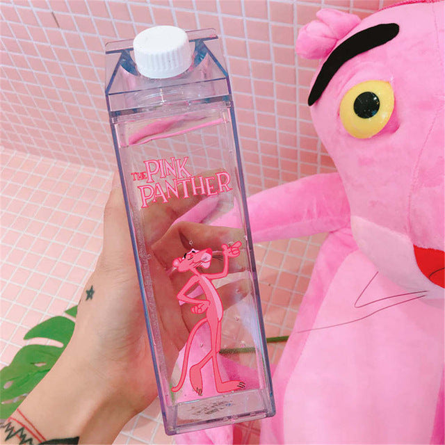 Cute Pink Panther Milk Carton Water Bottle for Drinks