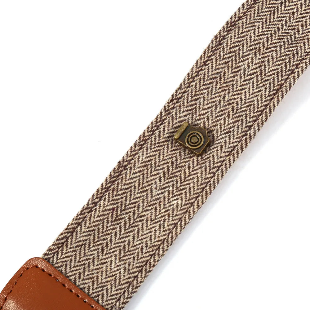 Vintage Herringbone Camera Strap with Leather Shoulder Pads