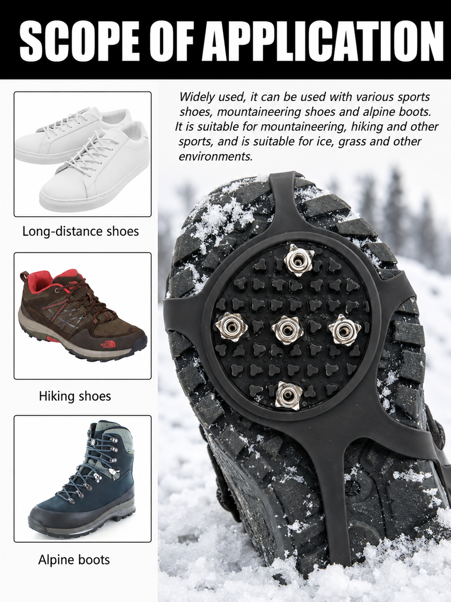 Universal Ice Crampons with 10 Steel Spikes — Secure Grip