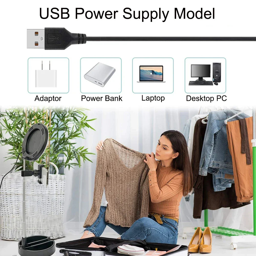 Selfie Ring Light with Mirror, Phone Holder & Stand
