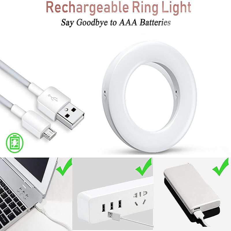 Rechargeable Selfie Ring Light with 3 Brightness Levels