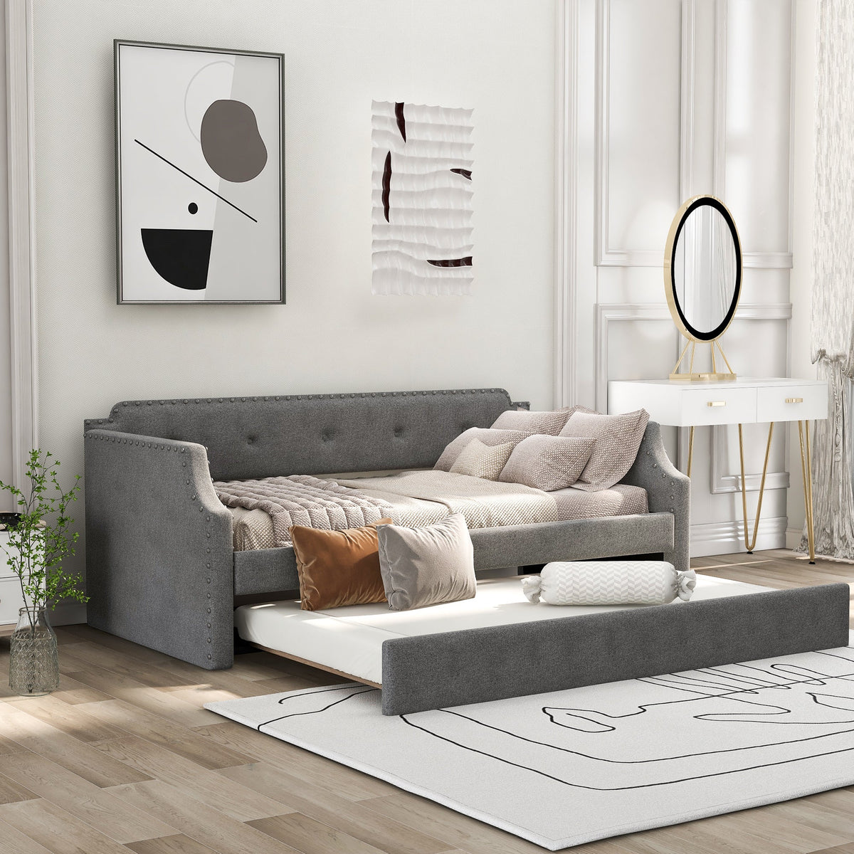 Upholstered Daybed with Trundle: Sofa by Day, Bed by Night
