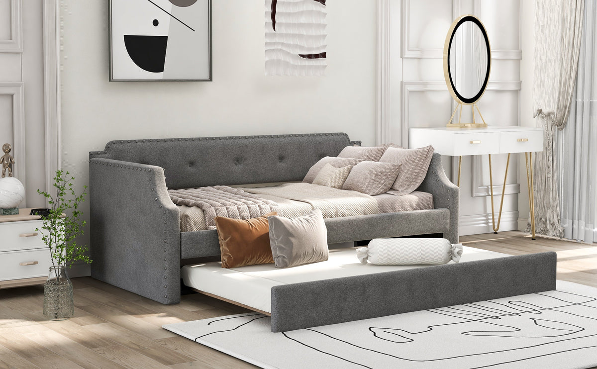 Upholstered Daybed with Trundle: Sofa by Day, Bed by Night