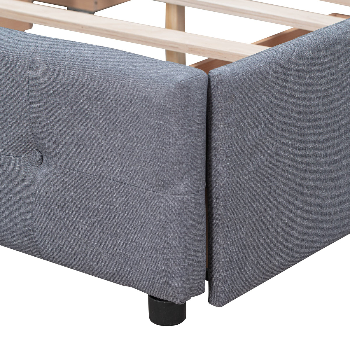 Queen Platform Bed With Storage Drawers, Dark Gray Linen