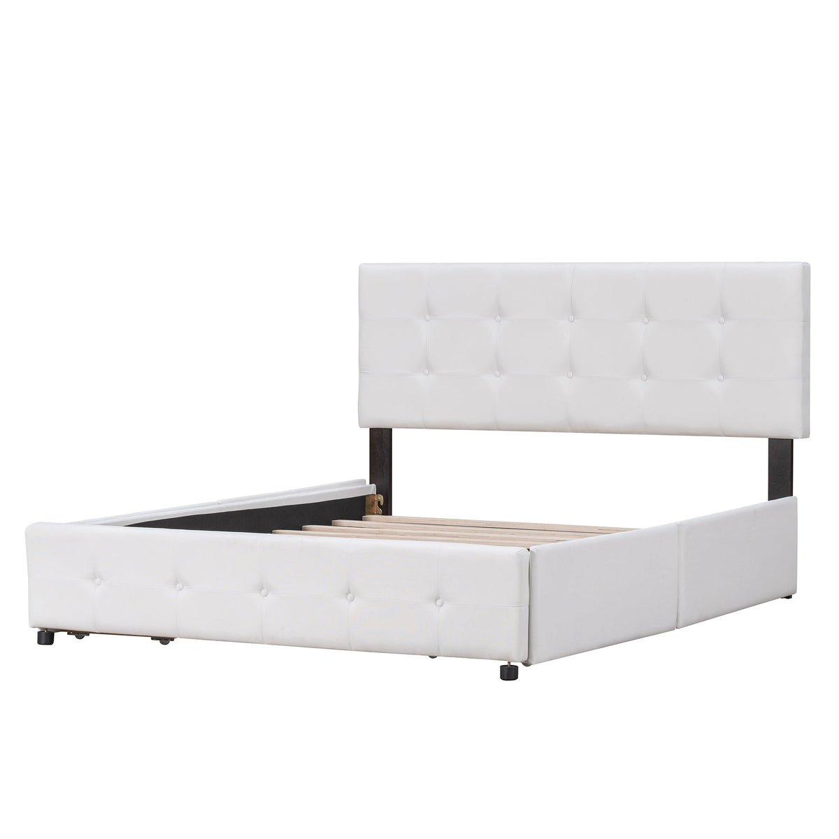 Queen Upholstered Platform Bed with 4 Storage Drawers