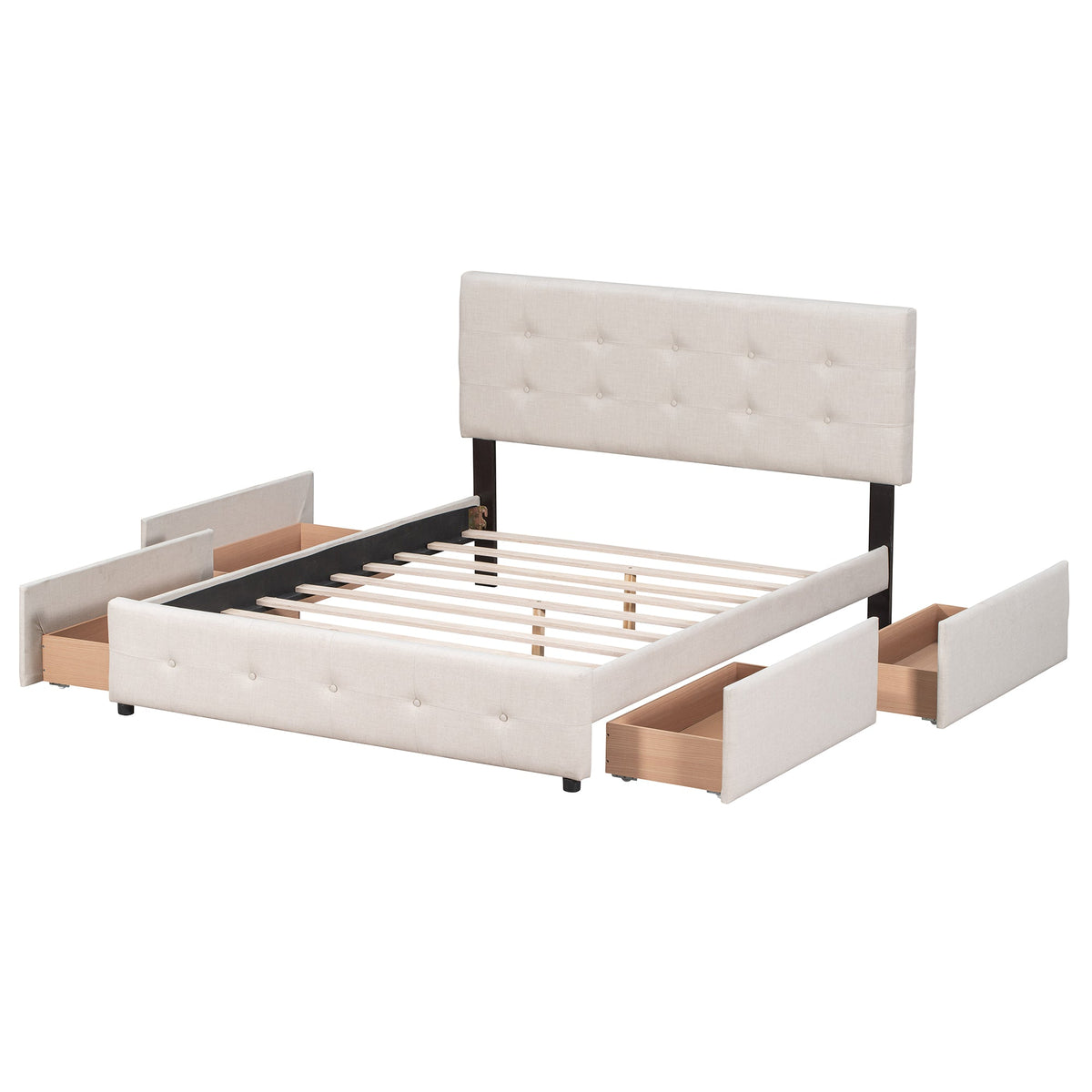 Queen Platform Bed with Storage Drawers, No Box Spring