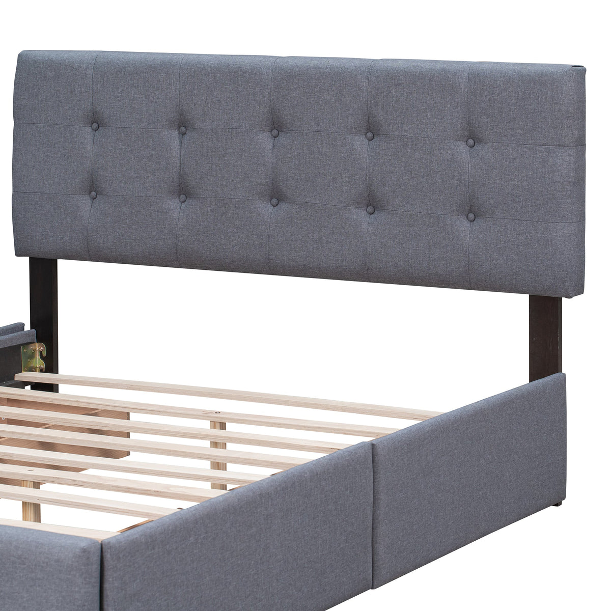 Queen Platform Bed With Storage Drawers, Dark Gray Linen
