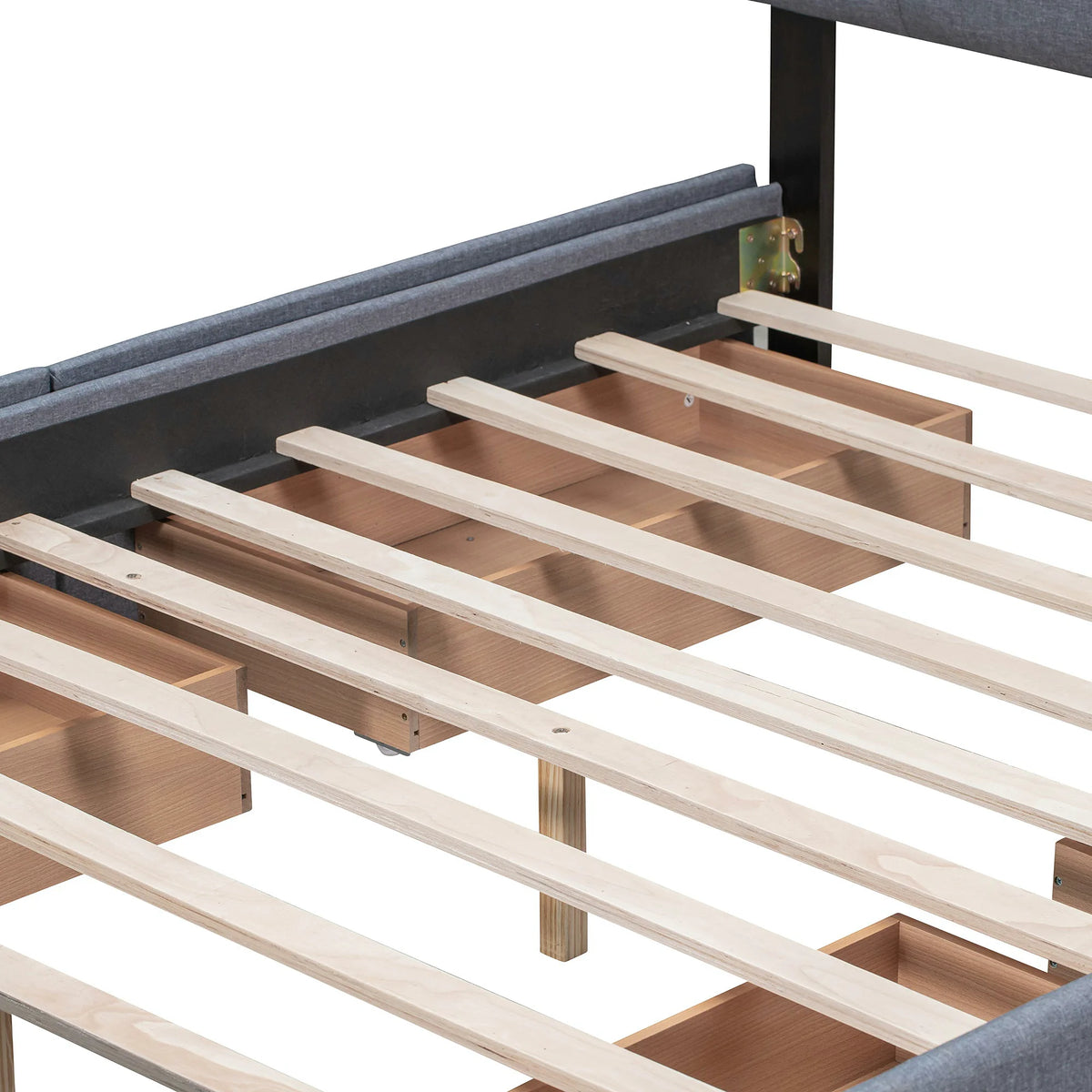 Queen Platform Bed With Storage Drawers, Dark Gray Linen