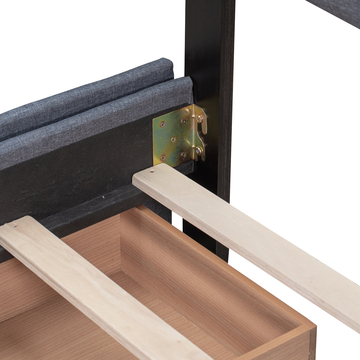 Queen Platform Bed With Storage Drawers, Dark Gray Linen