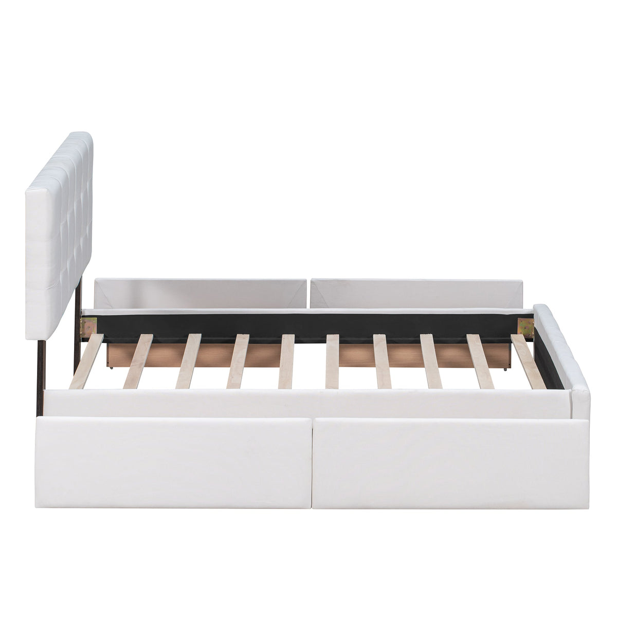 Queen Upholstered Platform Bed with 4 Storage Drawers