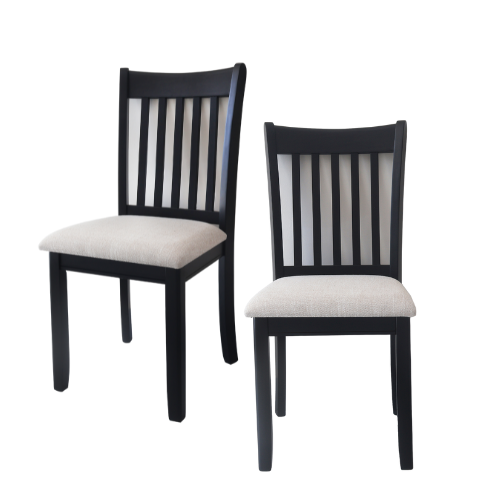Black Farmhouse Dining Chairs Set of 2 with Cushioned Seat
