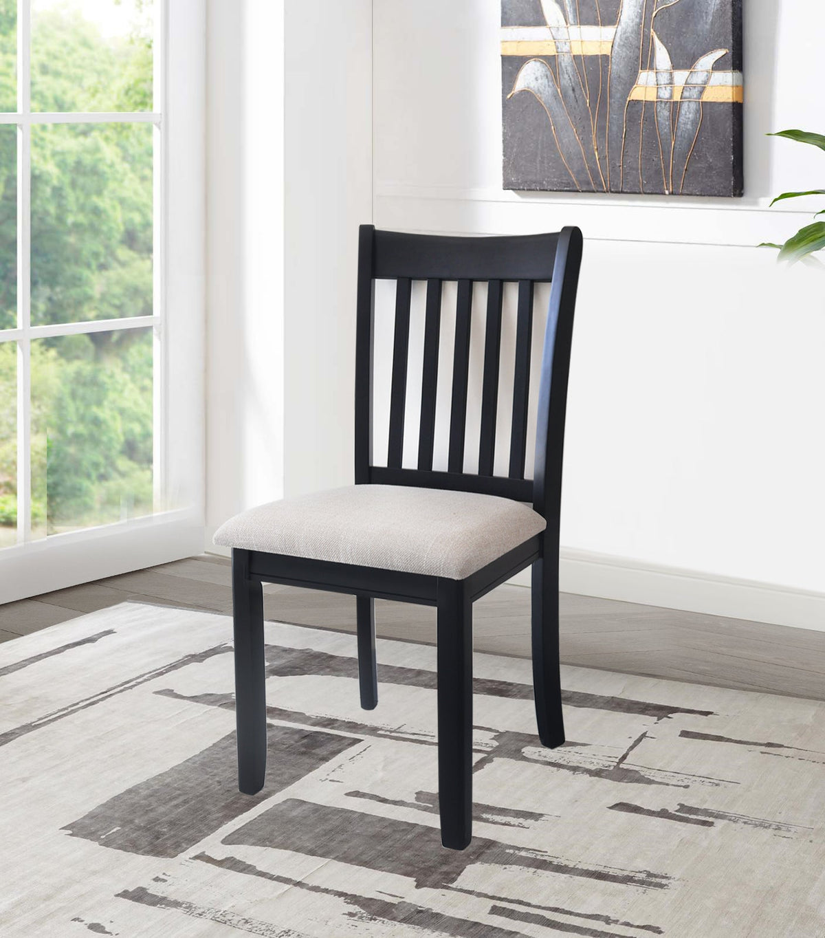 Black Farmhouse Dining Chairs Set of 2 with Cushioned Seat