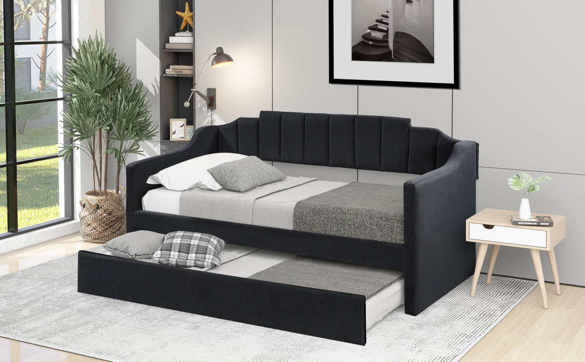 Twin Daybed with Trundle: Black Upholstered Sofa Bed