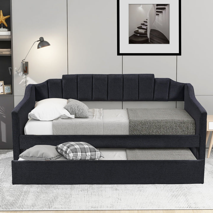 Twin Daybed with Trundle: Black Upholstered Sofa Bed