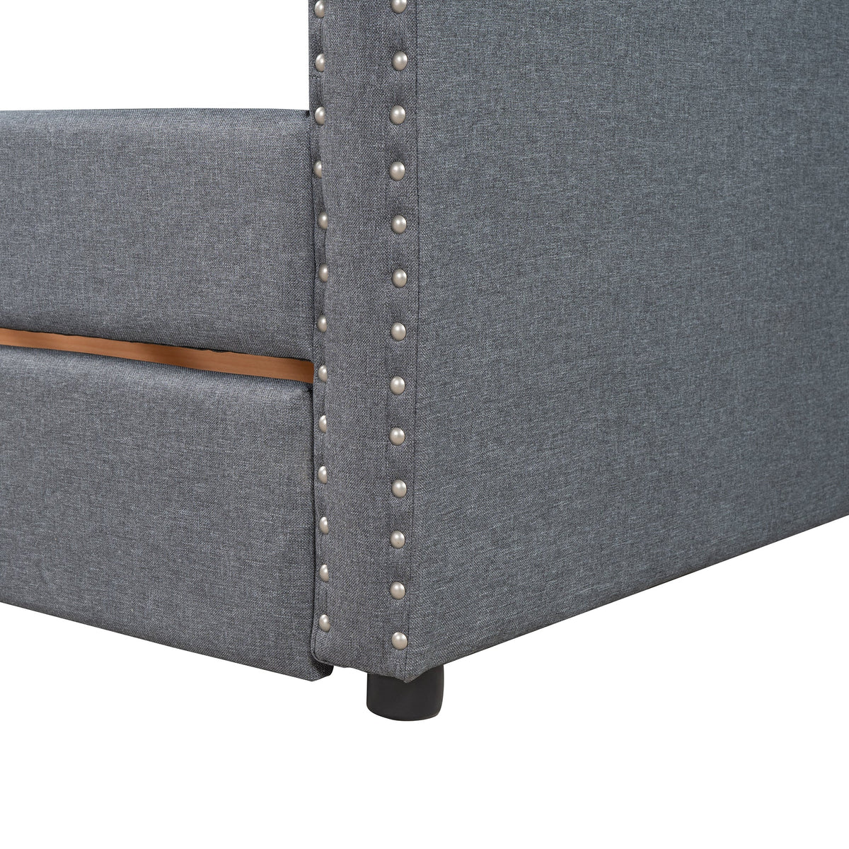 Tufted Gray Daybed with Storage Drawers for Small Spaces