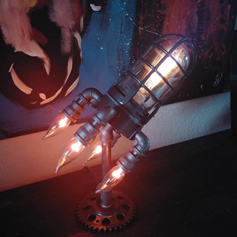 Steampunk Rocket Lamp - Warm Industrial Desk Light
