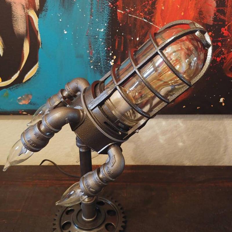 Steampunk Rocket Lamp - Warm Industrial Desk Light