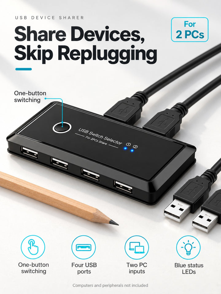 USB Sharer for 2 PCs: Share a Printer and Mouse