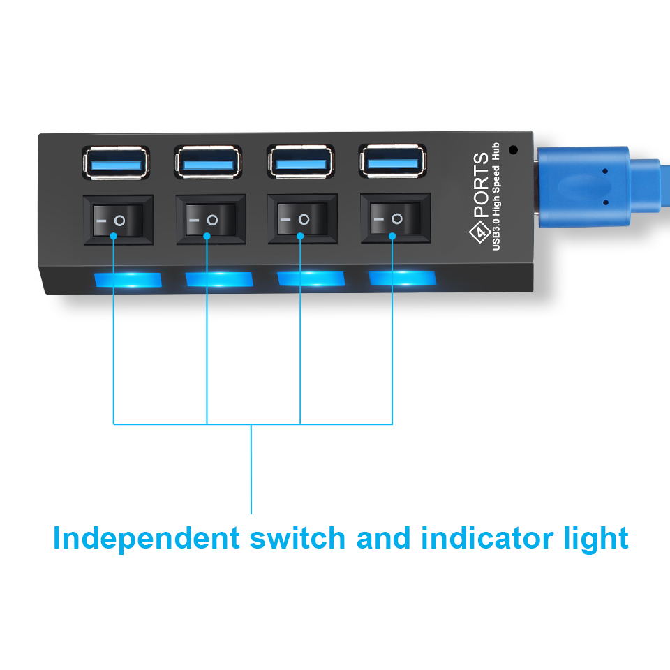 4-Port USB 3.0 Hub with Individual On/Off Switches