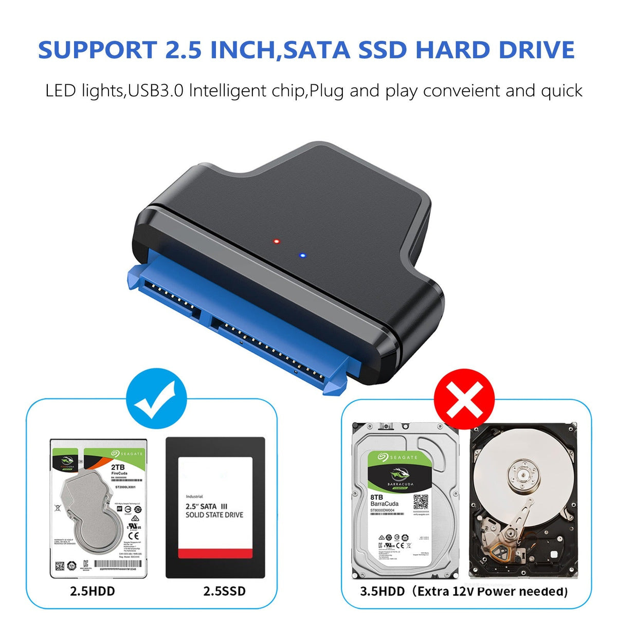 USB 3.0 to SATA Laptop Drive Adapter for 2.5-Inch SSD