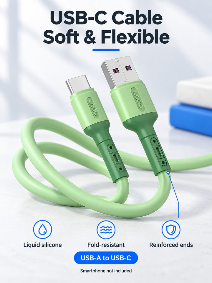 USB-C 5A Fast Charging Cable, Fold-Resistant Silicone