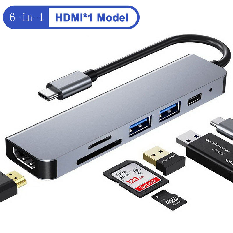 USB-C 6-in-1 Laptop Dock with HDMI and SD Card Reader