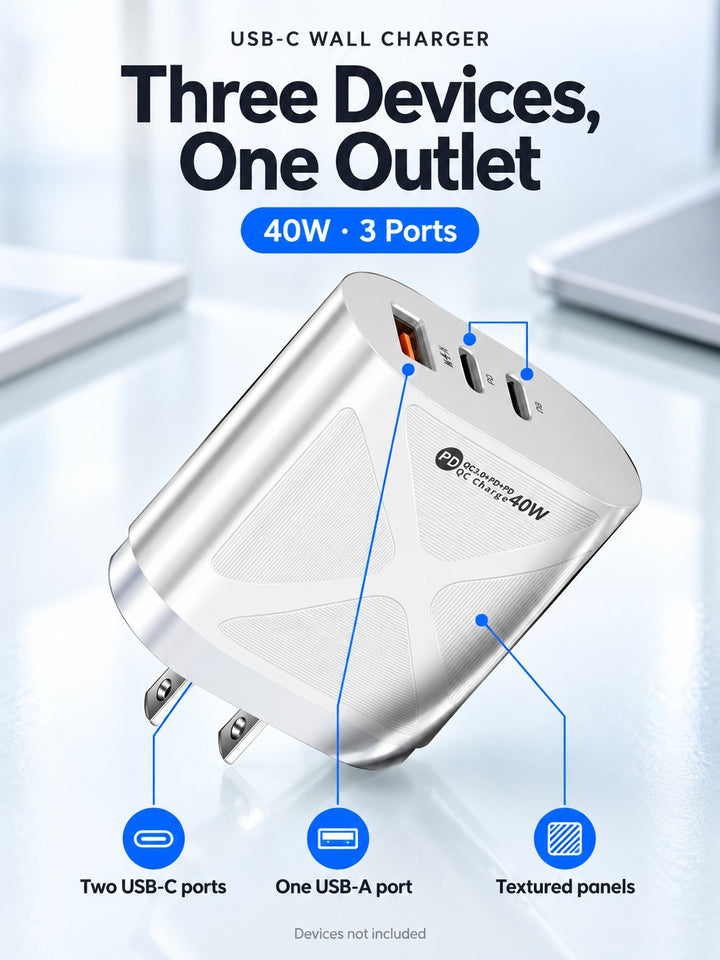 USB-C Wall Charger 40W: Charge Three Devices at Once